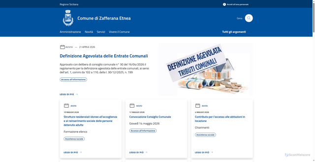 Security scan screenshot of https://www.comune.zafferana-etnea.ct.it