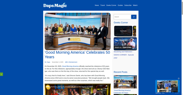 Security scan screenshot of https://dapsmagic.com/2025/11/good-morning-america-celebrates-50-years/