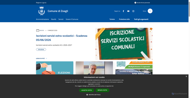 Security scan screenshot of https://www.comune.zoagli.ge.it