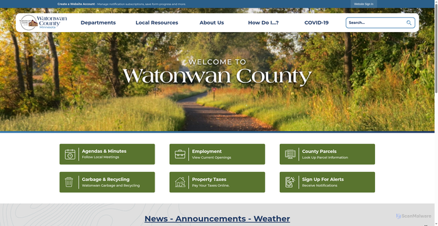 Security scan screenshot of https://www.watonwancountymn.gov/