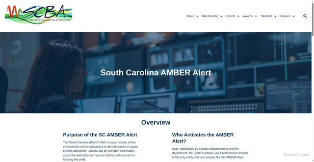 Security scan screenshot of https://www.scba.net/programs-and-services/amber-alert/