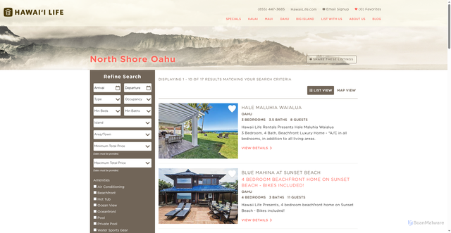 Security scan screenshot of https://vacations.hawaiilife.com/north-shore-oahu