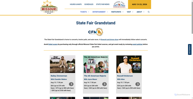 Security scan screenshot of https://www.mostatefair.com/locations/state-fair-grandstand/