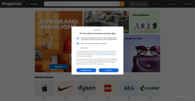 Security scan screenshot of https://shoparize.com