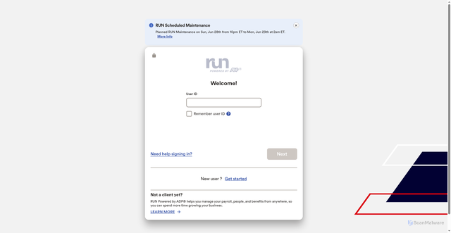 Security scan screenshot of https://runpayroll.adp.com