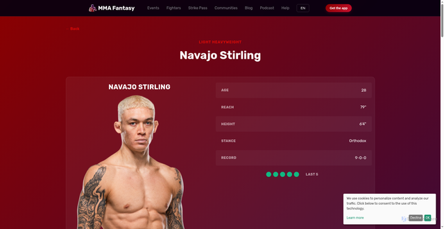 Security scan screenshot of https://www.mma-fantasy.com/fighters/navajo-stirling/