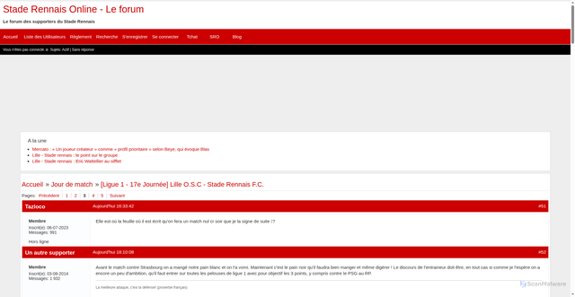 Security scan screenshot of https://forum.stade-rennais-online.com/viewtopic.php?id=6225&p=3