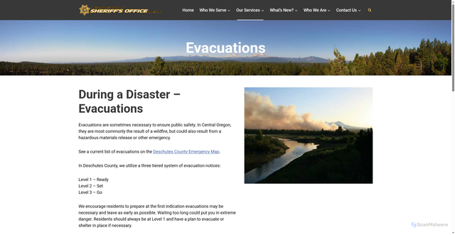 Security scan screenshot of https://sheriff.deschutes.org/services/emergency-management/evacuations/