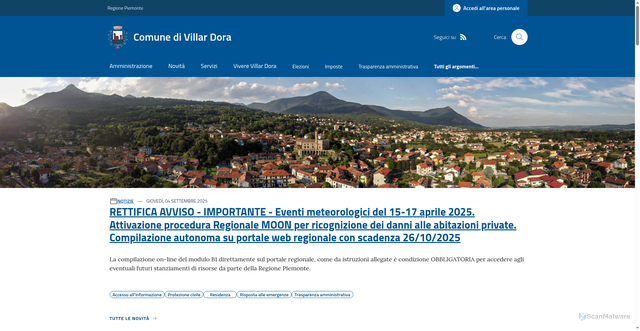 Security scan screenshot of https://www.comune.villardora.to.it/