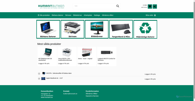 Security scan screenshot of https://humanitbutiken.se