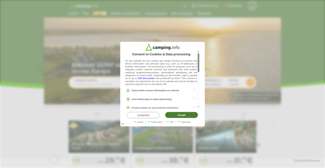 Security scan screenshot of https://camping.info
