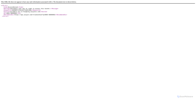 Security scan screenshot of https://xyxcamera.oss-cn-hongkong.aliyuncs.com