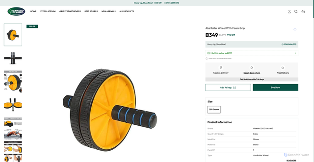 Security scan screenshot of https://gymnaziodynamiz.com/Abs-Roller-Wheel-With-Foam-Grip/catalogue/C4rY_01z/dfWony4a