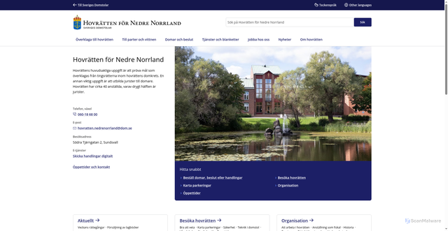 Security scan screenshot of https://www.hovrattenfornedrenorrland.se