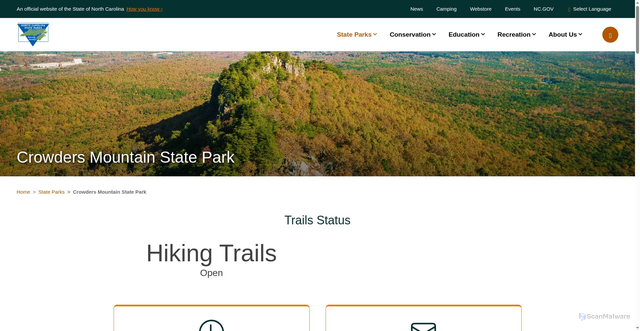 Security scan screenshot of https://www.ncparks.gov/state-parks/crowders-mountain-state-park
