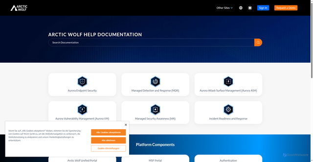Security scan screenshot of https://docs.arcticwolf.com