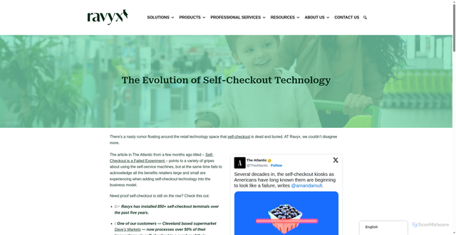 Security scan screenshot of https://ravyx.com/evolution-self-checkout-technology/