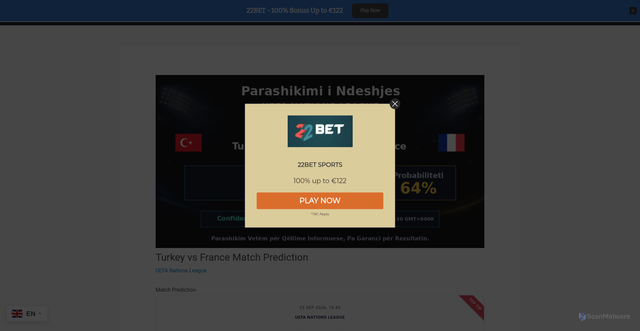 Security scan screenshot of https://bastoresportive.com/turkiye-vs-france-parashikimi-i-ndeshjes/