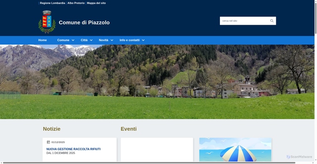 Security scan screenshot of https://www.comune.piazzolo.bg.it/home/
