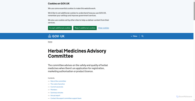 Security scan screenshot of https://www.gov.uk/government/groups/herbal-medicines-advisory-committee