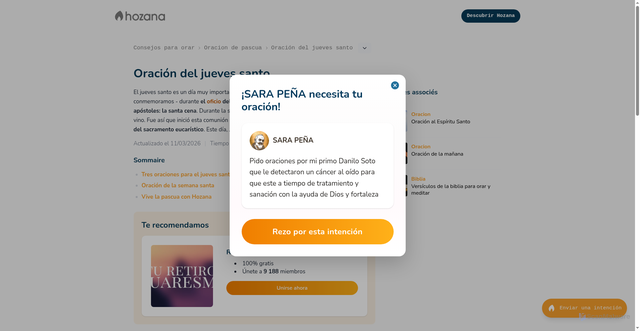 Security scan screenshot of https://hozana.org/es/oracion/pascua/jueves-santo