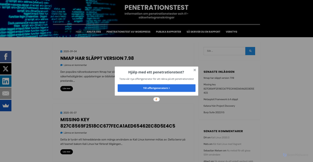 Security scan screenshot of https://penetrationstest.se/