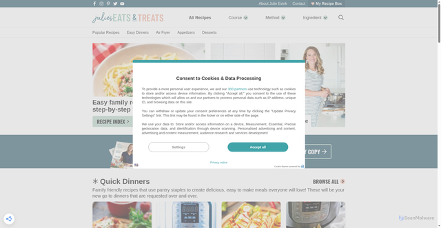 Security scan screenshot of https://www.julieseatsandtreats.com