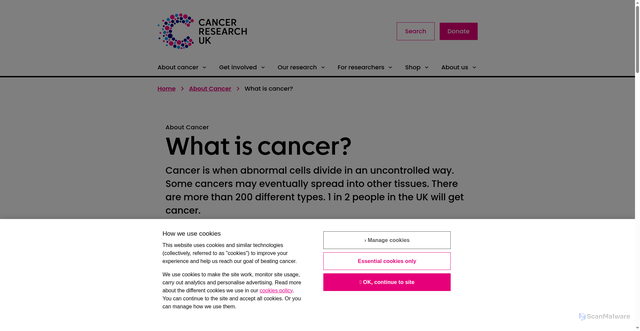 Security scan screenshot of https://www.cancerresearchuk.org/about-cancer/what-is-cancer