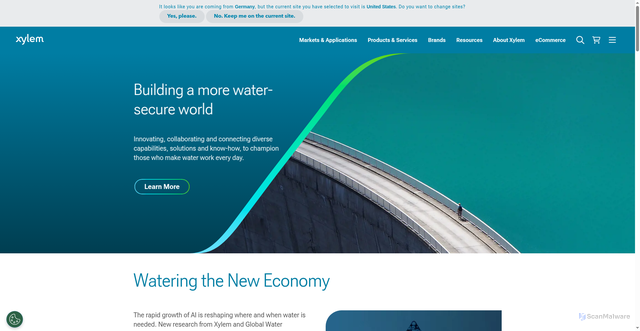 Security scan screenshot of https://www.xylem.com