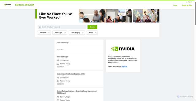 Security scan screenshot of nvidia.wd5.myworkdayjobs.com