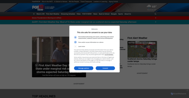 Security scan screenshot of https://www.fox19.com