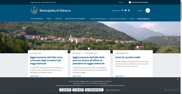 Security scan screenshot of https://www.comune.vidracco.to.it/it-it/home