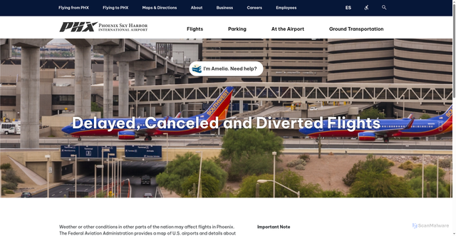 Security scan screenshot of https://www.skyharbor.com/flights/delayed-canceled-and-diverted-flights/