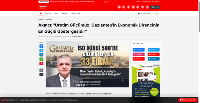 Security scan screenshot of https://gaziantepsonnokta.com/post/akinci-ueretim-guecuemuez-gaziantep-in-ekonomik-direncinin-en-gueclue-goestergesidir