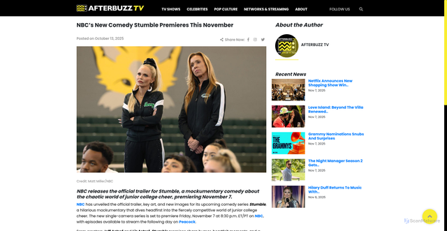 Security scan screenshot of https://www.afterbuzztv.com/nbcs-new-comedy-stumble-premieres-this-november/