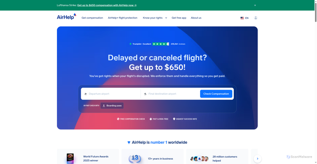 Security scan screenshot of https://www.airhelp.com/en/