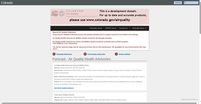 Security scan screenshot of https://apcd.state.co.us/aqidev/colorado_summary.aspx