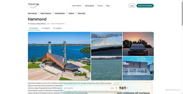 Security scan screenshot of https://travelpal.ai/destinations/north-america/united-states/indiana/hammond