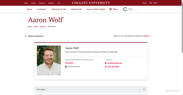 Security scan screenshot of https://www.colgate.edu/about/directory/awolf