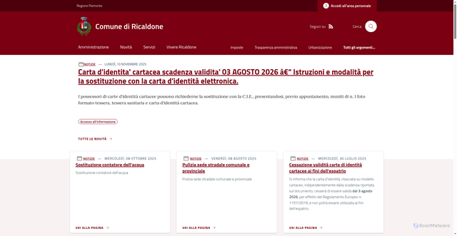 Security scan screenshot of https://www.comune.ricaldone.al.it/
