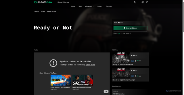 Security scan screenshot of https://planetplay.com/store/games/6799038dd23250f931c92c79