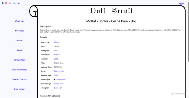Security scan screenshot of https://dollscroll.com/detail-mattel-celine-dion-jkg66?lang=en_US