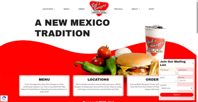 Security scan screenshot of http://www.bobsburgersnewmexico.com/index.htm