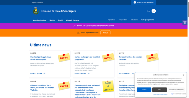 Security scan screenshot of https://comune.tovo.so.it/