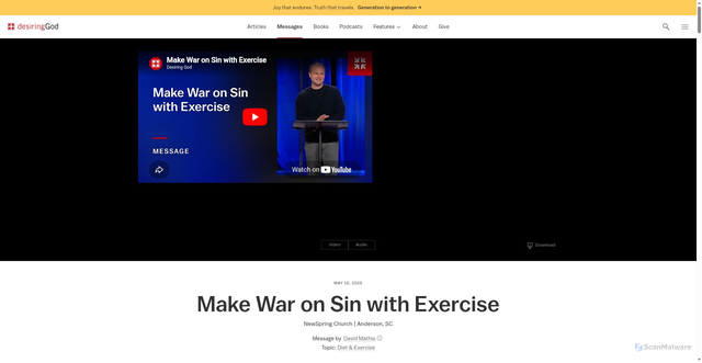 Security scan screenshot of https://www.desiringgod.org/messages/make-war-on-sin-with-exercise