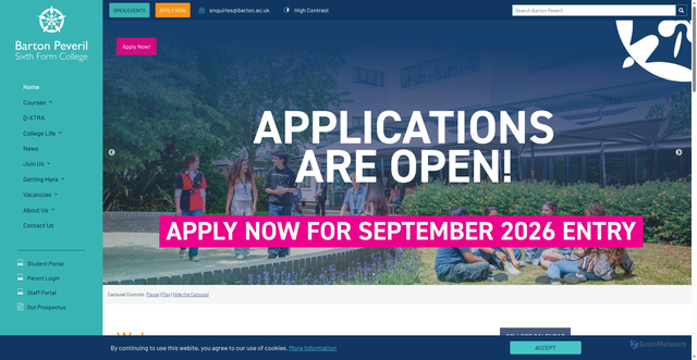 Security scan screenshot of http://www.barton-peveril.ac.uk/
