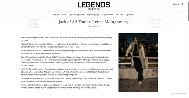 Security scan screenshot of https://www.legends-mag.com/legends/renee-montgomery