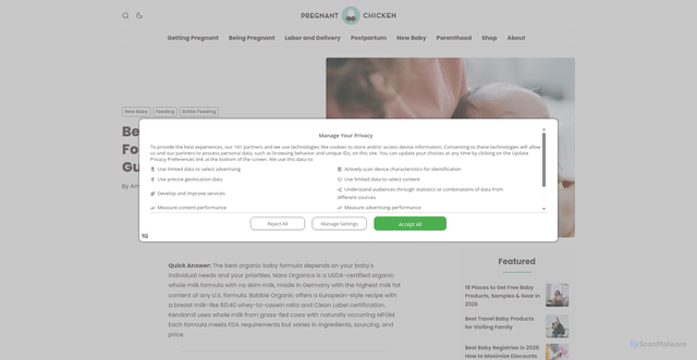 Security scan screenshot of https://pregnantchicken.com/organic-baby-formulas/