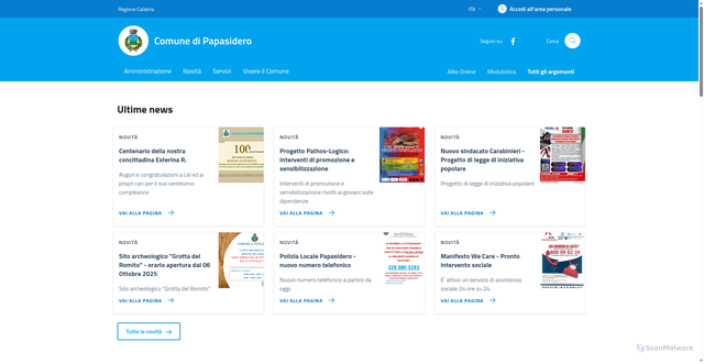 Security scan screenshot of https://comune.papasidero.cs.it/