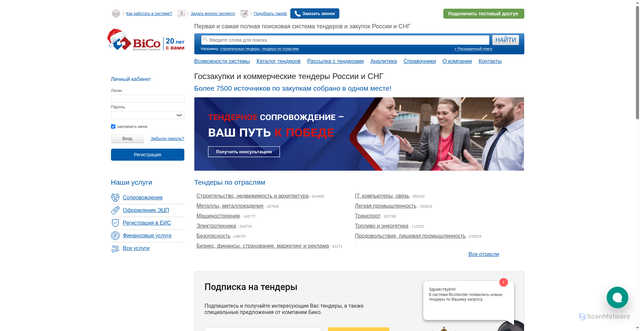 Security scan screenshot of https://bicotender.ru